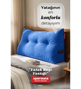 Yatak Başı Yastığı Sırt ve Bel Destek Yastığı 120 cm Yaslanma ve Dinlenme Yastığı (Mavi)