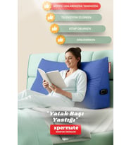 Yatak Başı Yastığı Sırt ve Bel Destek Yastığı 120 cm (Mavi)