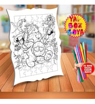 Sevimli Ayıcık Neşeli Kalp Eğitici Boyama Puzzle Tablo Çocuk-194