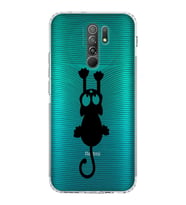 Xiaomi Redmi 9  Kamera Korumalı Kapak Çizgi Kedi Tasarımlı Şeffaf  Kılıf