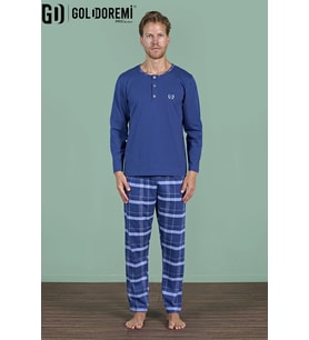 Gd Goldoremi Erkek Düğmeli Yaka Ekoseli Uzun Kollu Pijama Takım