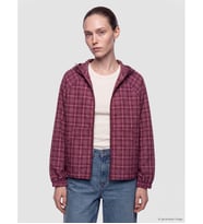LCW Comfort Bordo Kapüşonlu Ekose Kadın Mont