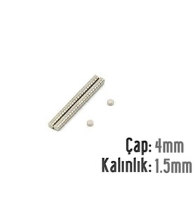Neodyum Mıknatıs Silindir Çap 4mm , Kalınlık 1.5mm   ( 30 Adet)