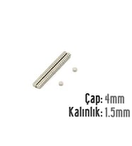 Neodyum Mıknatıs Silindir Çap 4mm , Kalınlık 1.5mm   ( 30 Adet) (Metal)