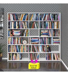 Kenzlife kitaplık süper ga 180*200*19 byz 6 katlı 3 bölme çift bölme opsiyonlu ofis mutfak banyo dolabı arkalıksız+Tekli Duvar Rafı Hediye