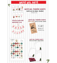 Yeni Yıl Yılbaşı Tebrik Kartı Etiket banner Set
