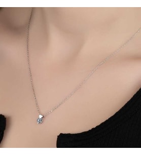 Swarovski Taşlı Gümüş Kalp Tektaş Bayan Kolye