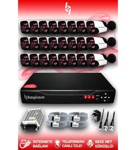 BAYICAM 24 Kameralı Panda 24 Dış Kamera Set HDD'siz Full HD Gece Görüşlü Güvenlik Kamerası Sistemi