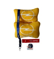 Opel Uyumlu Nakışlı Sarı Polar Ortopedik Seyahat Boyun Yastık / Mavi Oto Ayna Askısı & Tampon Çeki İpi