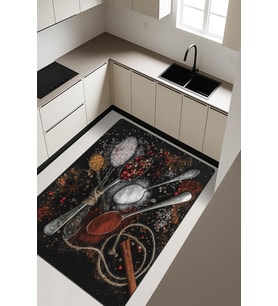 Baharat Desenli Dijital Baskı Kaymaz Taban Mutfak Halısı H0032 (Çok Renkli)