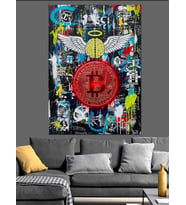 Bitcoin Renkli Soyut Sanat Dekoratif Kanvas - Mdf Ahşap Tablo