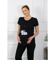 Akbeniz Kadın Kısa Kol Hamile Lohusa Pijama Takımı Siyah 45210