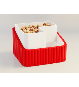 3D Baskı Fıstık Kasesi - Çift Hazneli Kabuk Ayırıcı Sunum Kasesi - Kırmızı Beyaz