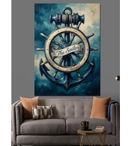 The Sailor Çapa Ve Dümen Dekoratif Kanvas - Mdf Ahşap Tablo