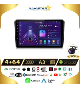 Audi A3 4GB + 64GB 2002-2008 Model Android 13 Kablosuz Carplay Navigasyon Multimedya Sistemi