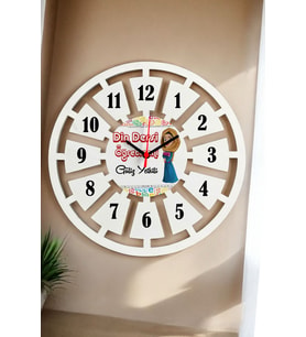 Din Dersi Öğretmeni Duvar Saati 40cm (Beyaz)