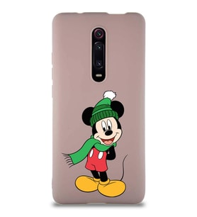 Xiaomi Mi 9T Pro Soft Premier Kapak Mickey Mouse-G Tasarımlı Silikon Kılıf - Pudra (Şeffaf)