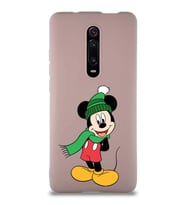 Xiaomi Mi 9T Pro Soft Premier Kapak Mickey Mouse-G Tasarımlı Silikon Kılıf - Pudra (Şeffaf)