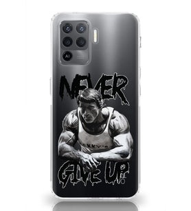 Oppo Reno 5 Lite Uyumlu Arnold Fitness Never Give Up Desenli Şeffaf Telefon Kılıfı