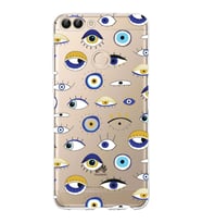 PrintiFy Huawei P Smart 2018 ile Uyumlu 1mm Slim Fit Nazar Boncuğu 2 Baskılı Şeffaf  Kılıf