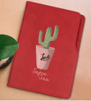 BK Gift Kişiye Özel Kaktüs Tasarımlı Kırmızı Termo Deri Not Defteri 15x21cm-5