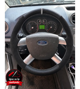Ford Fiesta Mk5 Dikme Direksiyon Kılıfı Alcantara Süet Mat Karbon Gri Yüzük ve Dikiş 2006-2008