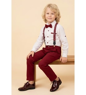 Erkek Çocuk 4'lü Takım Set (Pantolon+Gömlek+Askılı Kemer+Papyon) 12660 MODANINO