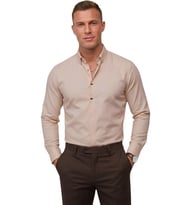 DeepSEA Toprak Slim Fit Likralı Kolay Ütülenebilir Gizli Düğmeli Erkek Gömlek 2602614