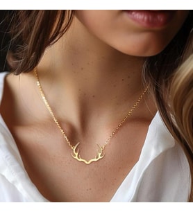 Kişiye Özel 925 Ayar Gümüş Şık Geyik Boynuz Kolye (Gold)