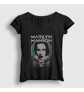 Presmono Kadın Siyah NY Marilyn Manson T-Shirt 38773tt