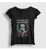 Presmono Kadın Siyah NY Marilyn Manson T-Shirt 38773tt