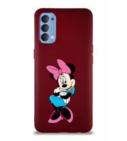 Oppo Reno 4 Soft Premier Kapak Minnie Mouse-D Tasarımlı Silikon Kılıf - Mürdüm (Şeffaf)