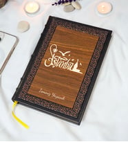 İstanbul Desenli Termo Deri + Ahşap Anı Defteri - Çizgili Defter - Hediyelik (17x24 cm- 320 Sayfa)