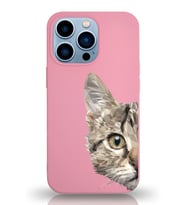 Apple iPhone 13 Pro Max Uyumlu Lansman Kılıf Catface Tasarımlı İçi Kadife Kapak-Pembe (Şeffaf)