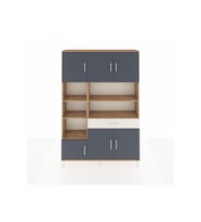 Arges Dolap 10 Raflı Tek Çekmeceli 6 Kapaklı 132x30x195 Çam-Antrasit/Aytaşı