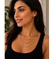 Premium Gold Renk Parlak ve Şık 3'lü Katmanlı Zincir Kombin 316L Çelik Kadın Kolye (45cm)