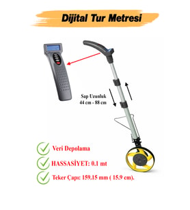 Dijital Yol Tur Metresi, 0.1m Hassasiyet, 44-88cm, Kol Ölçüm Aracı