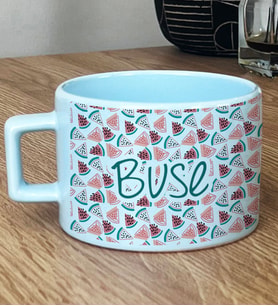 Kişiye Özel İsim Yazılı Hediye Pastel Fincan Karpuz Desenli -2- (Mavi)