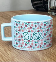 Kişiye Özel İsim Yazılı Hediye Pastel Fincan Karpuz Desenli -2- (Mavi)