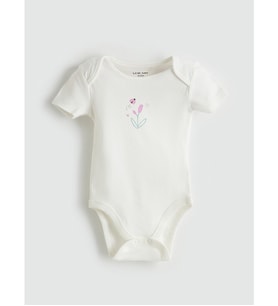 LCW baby Ekru Baskılı Kız Bebek Çıtçıtlı Body