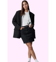 Kadın Denim Mini Etek Yüksek Bel Kemerli Casual Günlük Kombinler Yaz Aylarının Vazgeçilmezi (Siyah)