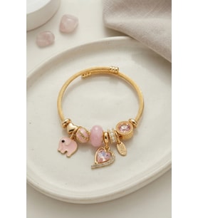 Kalp ve Fil Model Pembe Charmlı Bileklik