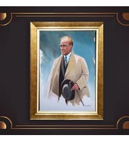 Altın Varaklı Çerçeveli Paspartulu Atatürk Tablo z5177 (Gold)