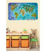 Eğitici Dünya Haritası Dünya Atlası Çocuk Ve Bebek Odası Duvar Sticker -60x105-3800