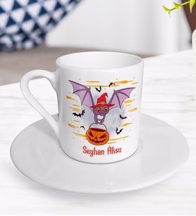 BK Gift Kişiye Özel Happy Halloween Tasarımlı Türk Kahvesi Fincanı-8