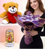 Özel Premium Set Renkli Led Işıklı Kelebek Buketi Kalpli Peluş Ayıcık Led Işıklı Fanus (Model 8)