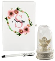 Arkadaşa Hediye Kişiye Özel Defter ve Işıklı Melek Fanus Hediye Seti
