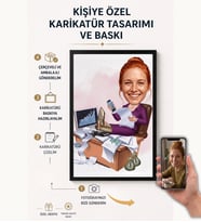 Kişiye Özel Patron Kadın Karikatür Çerçeveli Tablo ,Kişiye Özel Hediye,Karikatür Çizim (Çok Renkli)