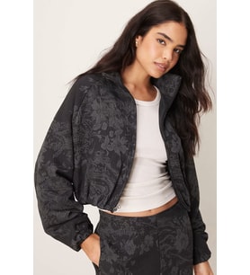 Nike Full Zip Jacquard Print Track Oversize Jacket Kadın Oversize Jakarlı Baskılı Kısa Spor Ceket Siyah