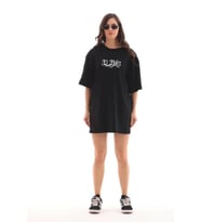 pilelistore- Unisex Bisiklet Yaka Baskılı Oversize T-Shirt - Siyah